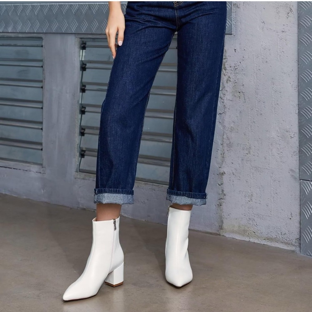 WETKISS Chic White Ankle Booties with Pointed Toe and Block Heel - Picture 6 of 8